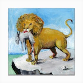 Lion And Hare - Anton Maliar painting animals yellow blue nature square hand painted classic Canvas Print