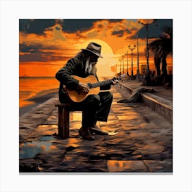Man Playing Guitar At Sunset Canvas Print