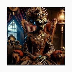 Steampunk Alien Dressed Like A Medieval Queen Sits On A Throne 2 Canvas Print