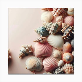 Sea Shells On A Pink Background Canvas Print