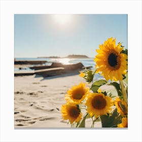 Sunflowers On The Beach 1 Canvas Print