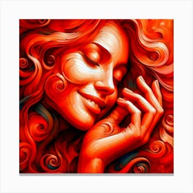 Abstract Wall Art Red Woman With Curly Hair Canvas Print