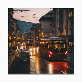 City Street At Dusk Canvas Print