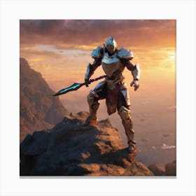 Warrior Standing On Top Of A Mountain 3 Canvas Print