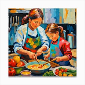 Mother And Daughter Cooking Canvas Print