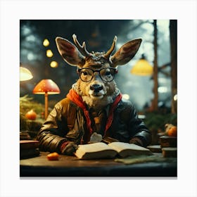 Deer Reading A Book 3 Canvas Print