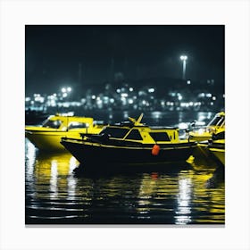 Yellow Fishing Boats At Night Canvas Print