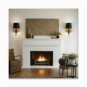 Modern Living Room With Fireplace 22 Canvas Print