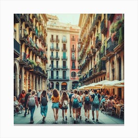 People Walking In Barcelona Canvas Print