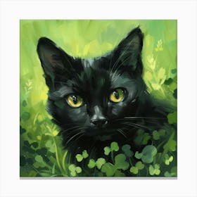 Black Cat In Green Grass Canvas Print