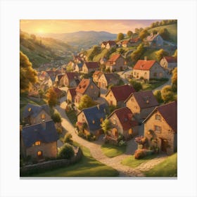 Village At Sunset City art print 3 Canvas Print