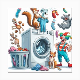 Cartoon Washing Machine With A Clown Canvas Print