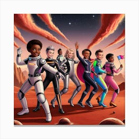 A Vibrant Digital Illustration Of An Astronaut Dance Party 1 Canvas Print