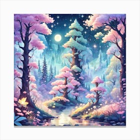 A Fantasy Forest With Twinkling Stars In Pastel Tone Square Composition 38 Canvas Print