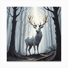 A White Stag In A Fog Forest In Minimalist Style Square Composition 47 Canvas Print
