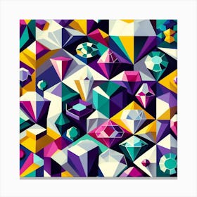 Geometric Pattern: A Cubist Collage of Diamonds, Rubies, Emeralds, and Sapphires Canvas Print