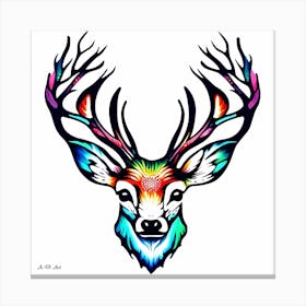 Abstract Color Minimal Head Illustration Of A Grown Deer With Magnificant Antlers 1 Canvas Print