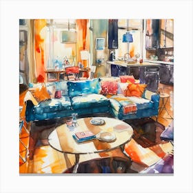Living Room Watercolor Painting Canvas Print