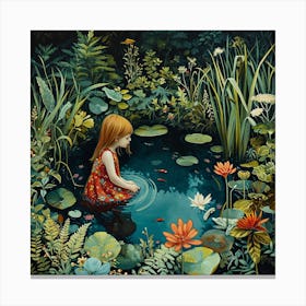 Little Girl In The Garden Pool 1 Canvas Print