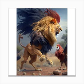 Lion And Rooster Canvas Print