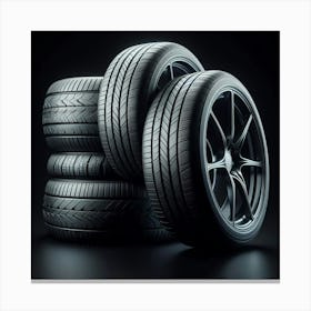 Tyres On Black Background Canvas Print