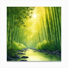 A Stream In A Bamboo Forest At Sun Rise Square Composition 353 Canvas Print