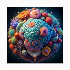 Abstract Brain Decorated With Colorful Flowers Canvas Print