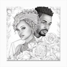 Black And White Drawing Of A Couple Canvas Print