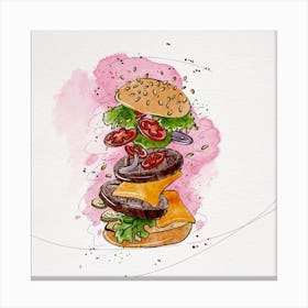 Watercolor Burger Illustration Canvas Print