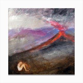 volcanic solitude art painting eruption forces of nature square bedroom living room figure person hand painted imressionism Canvas Print