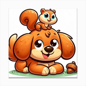 Cartoon Dog And Squirrel 1 Canvas Print