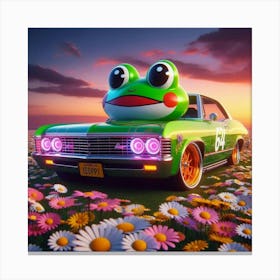 Frog In Daisies Canvas Print