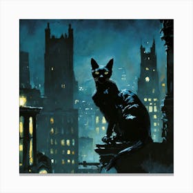 Black Cat Black Night Canvas Print