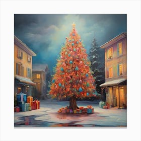 Painting of a brightly colored Christmas tree, oil painting by Eve Ryder 1 Canvas Print