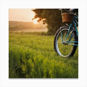 Bicycle In The Field At Sunset Canvas Print