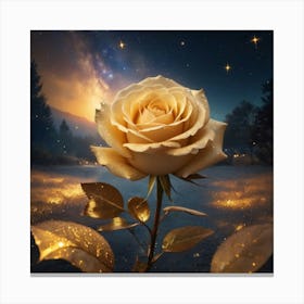 Golden Rose In The Night Sky Canvas Print
