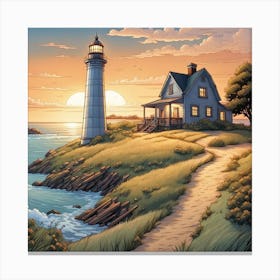 Lighthouse At Sunset 15 Canvas Print