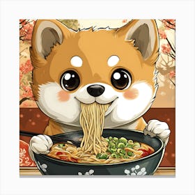 Japanese Dog Eating Noodles Canvas Print