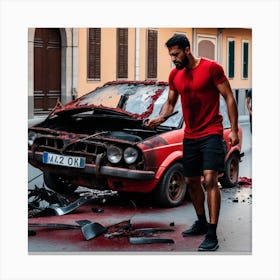 Man Repairing A Car Canvas Print