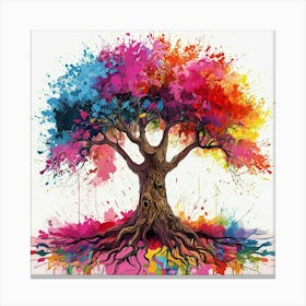 Vibrant Abstract Tree Painting With Colorful Canopy And Roots Canvas Print