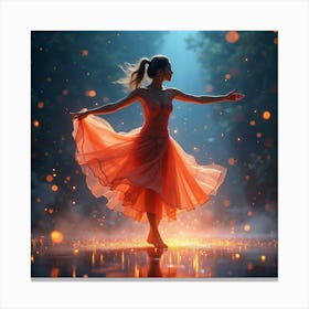 Beautiful Dancer Surrounded By Watercolor Glowing Lights 1 Canvas Print