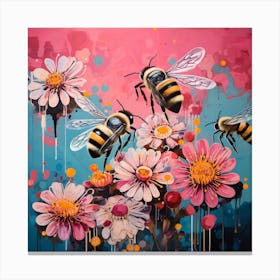 Bees On Daisies Canvas Print