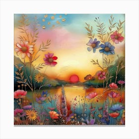 Sunset With Flowers 2 Canvas Print