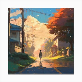 Girl Walking Down A Street Canvas Print