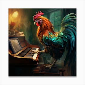 Rooster Playing Piano Canvas Print