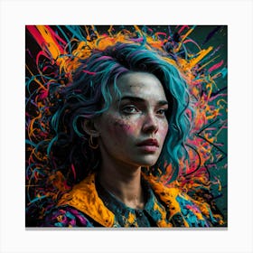 Girl With Colorful Hair Canvas Print