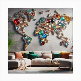 World Map With Jewels Canvas Print