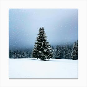 A Serene Winter Landscape Under A Subdued Grey Sky Snow Blankets A Fir Tree Frost Glistens On Surr (7) Canvas Print