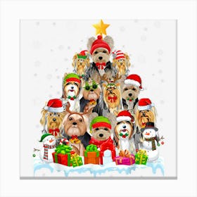 Cool Yorkshire Terrier Dog Christmas Tree Lights Snowman Canvas Print