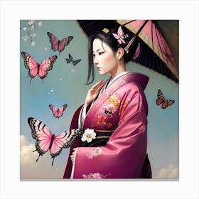 Asian Girl With Butterflies 11 Canvas Print